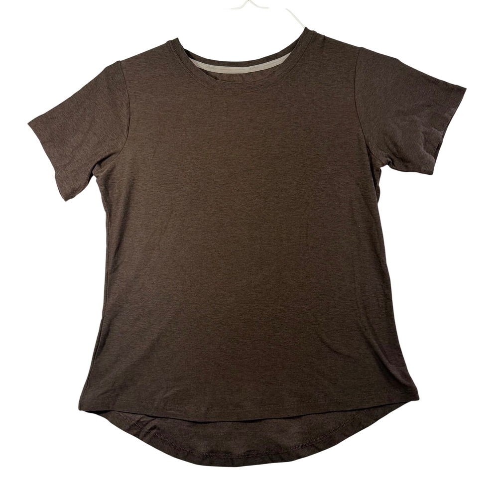 Jockey Womens Short Sleeve Crew Neck Tee Brown Heathered Curved Hem T-Shirt